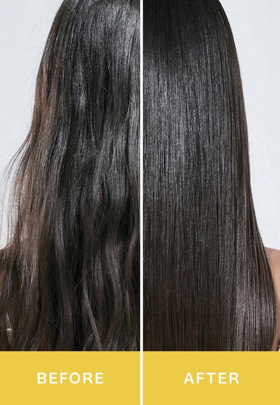 Vergelijking van donker haar voor en na gebruik van Keratin Liss.