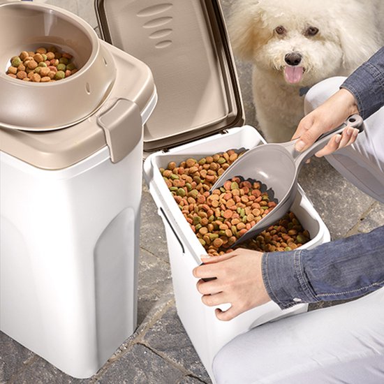 Conteneur d'alimentation - Tonneau d'alimentation - Tonneau d'alimentation avec couvercle - 40 litres - Avec pelle - Hermétique - Convient pour 15 kg d'alimentation - Avec roues