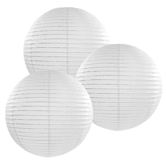 3x Luxe witte bol lampionnen van 35 cm