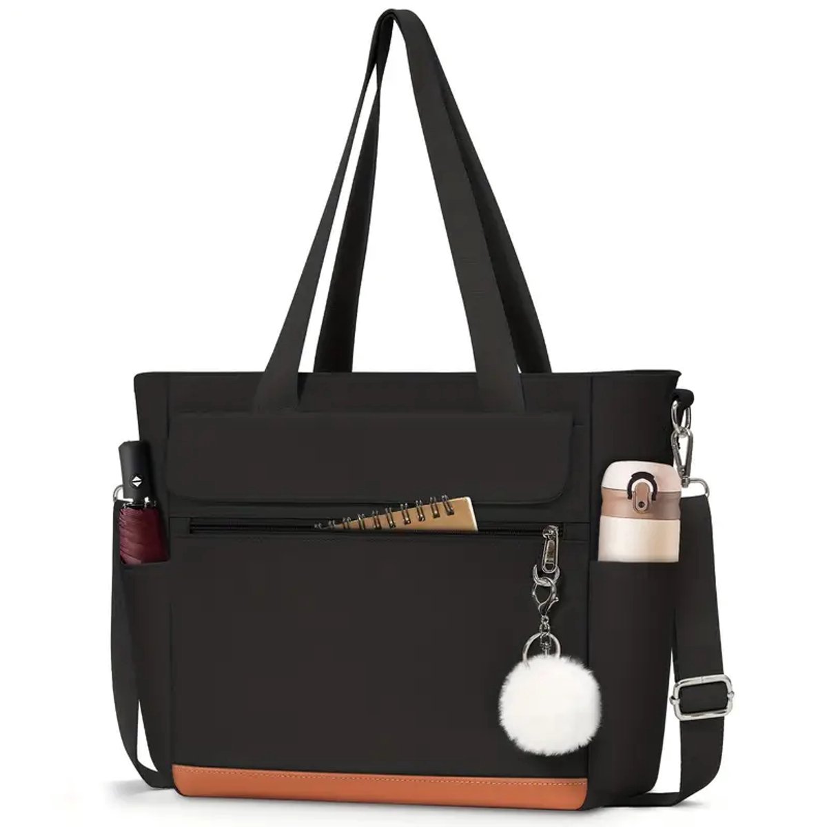 Twenty Two Schoudertas voor vrouwen | met sleutelhanger en keychain | laptoptas voor dames | aktetas | verstelbare en afneembare schouderband | werktas voor dames | reis tas | veel vakken | grote capaciteit |30x16x33cm| zwart