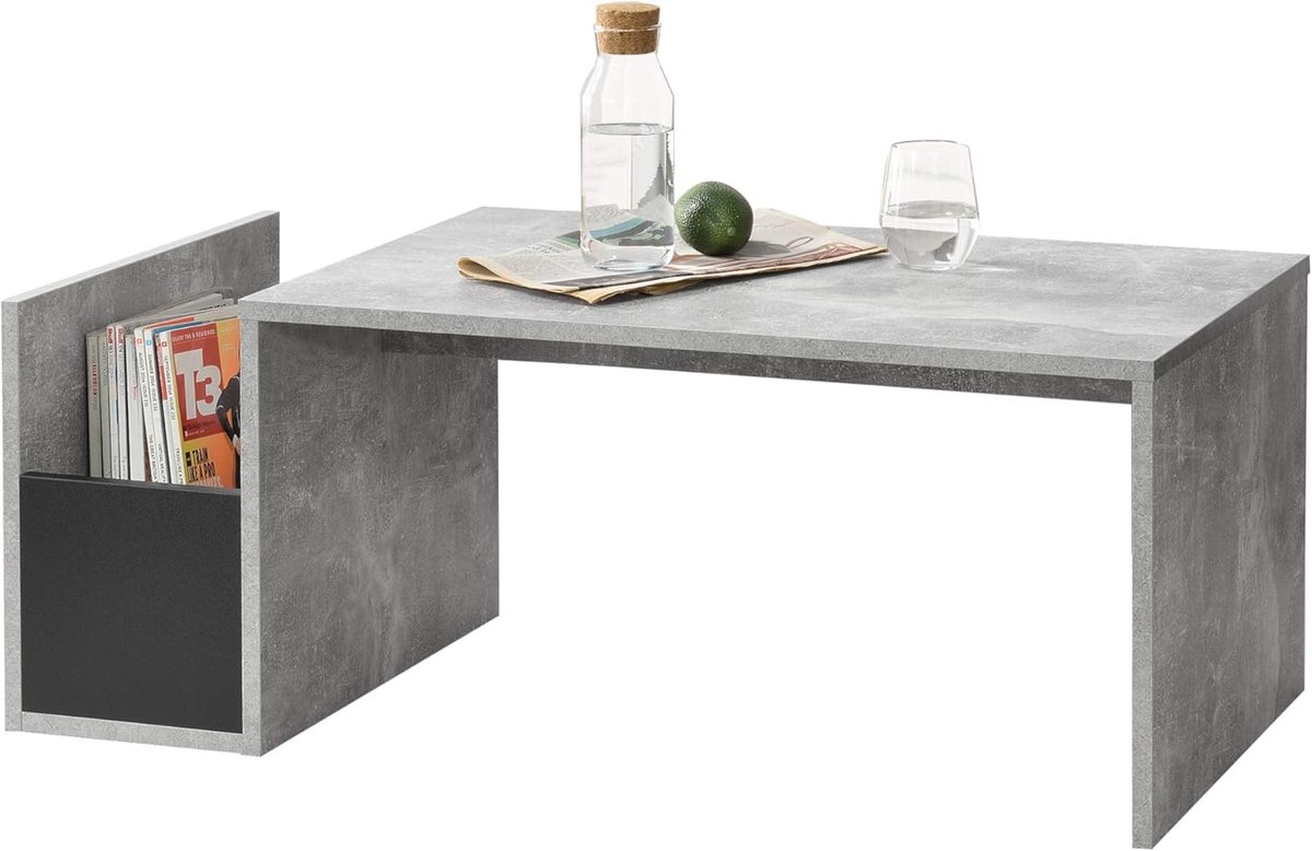 Salontafel met opbergvak 90x45x35 cm in betonlook en zwart