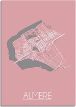 DesignClaud Plattegrond Almere Stadskaart Poster Wanddecoratie - Roze - A4 poster (21x29,7cm)