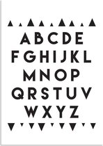 DesignClaud ABC Poster - Alfabet - Driehoeken - Zwart wit A3 + Fotolijst wit