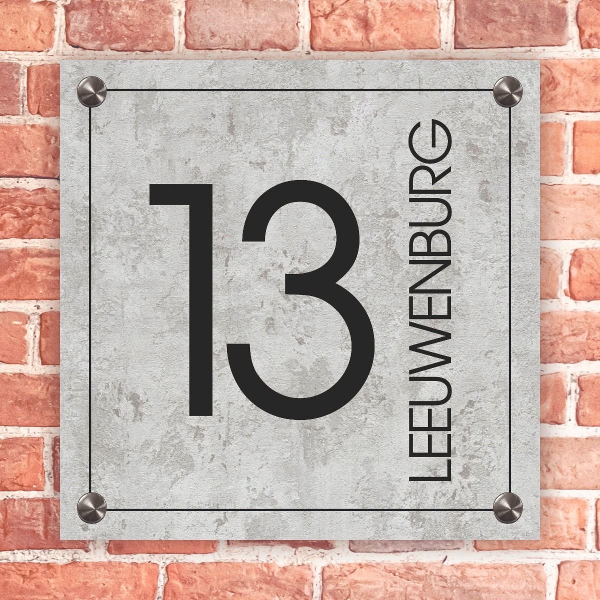 Naambordje voordeur vierkant betonlook met zwart kader - 15x15cm - Incl. RVS bevestigingsmateriaal