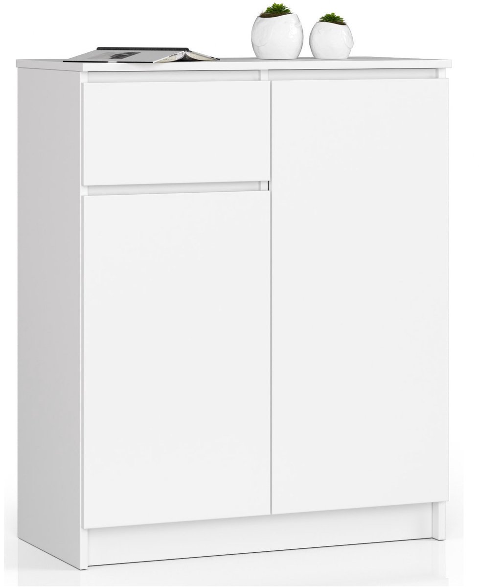 Wit Kasten Kommode | 80 cm Breed | 2 Deuren & 1 Lade | Moderne Opbergkast | Matte Afwerking | Zelfmontage | Stabiel en Duurzaam | Geschikt voor Slaapkamer of Woonkamer