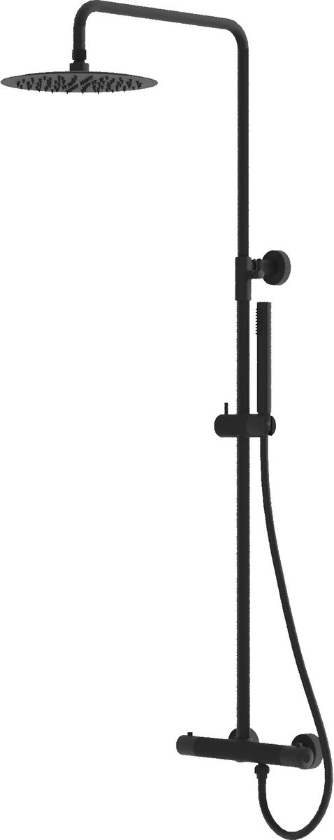 LAVITA® Glijstang Thermostatische Doucheset met Handdouche en Regendouche ORION – Zwart - Keramische Cartouche, ééngreeps, Waterbesparend - Hoofddouche - Douchecombinatie voor extra hygiëne en comfort
