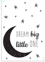 DesignClaud Dream Big Little One - Maan - Zwart Wit A4 + Fotolijst wit