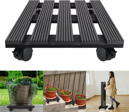 2x Rouleaux pour plantes WPC Rouleau pour fleurs Pour extérieur et intérieur Capacité de charge 100 kg Dessous de verre avec Roues- 30x30 cm - Carré - Anthracite