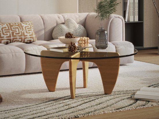 Salontafel - Eiken Hout - Glas - Tafel - Coffee table - Koffietafel