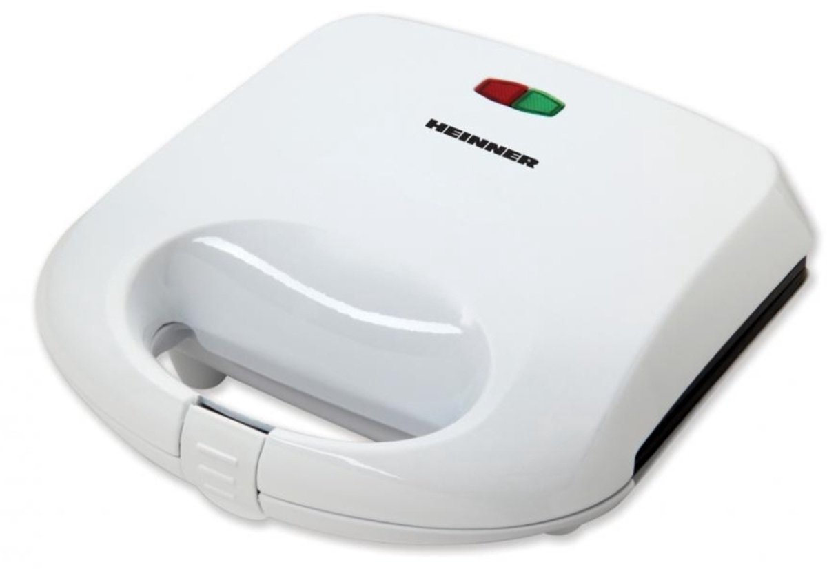Heinner Sandwichmaker – 750 W – 2 Sandwiches – Antiaanbakplaten – Power- en Ready-indicatielampjes – Automatische Temperatuurregeling – Vergrendelbare Handgreep – Wit