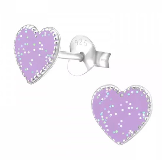 Boucles d'oreilles cœur La Rosa Princesa pour fille, violet Glitter, Argent – ​​Clips d'oreilles 7 mm – Cadeau pour Filles