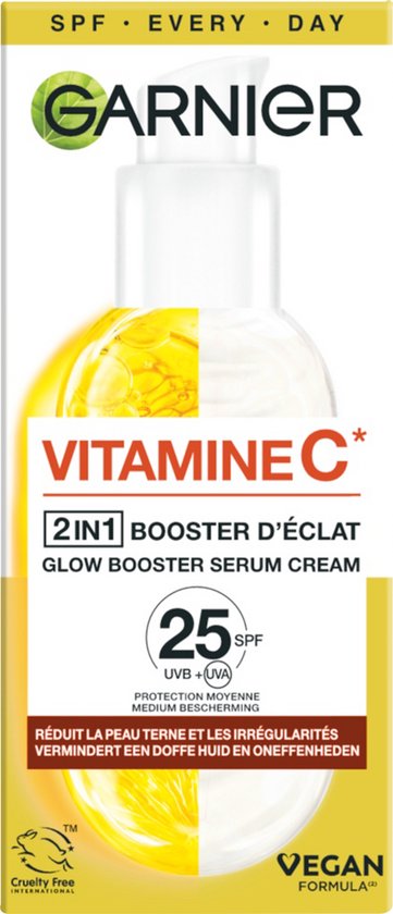 Garnier SkinActive - Glow Booster Serum Cream met Vitamine C* en SPF 25 - 2-in-1 serum & crème - Serum Vitamine C* - Hydrateert & Laat Stralen - 50ml