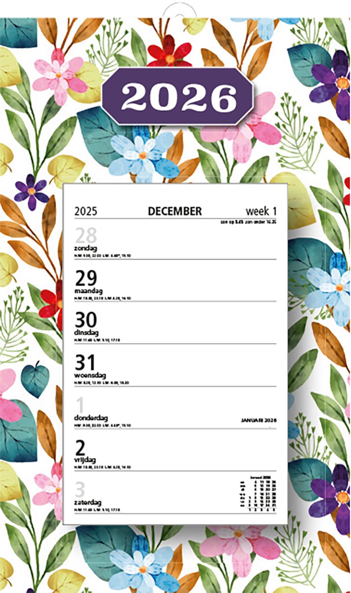 MGPcards - Week Scheurkalender 2026 - Week begint op zondag - 21 x 34 cm - Bloemen - Kleur
