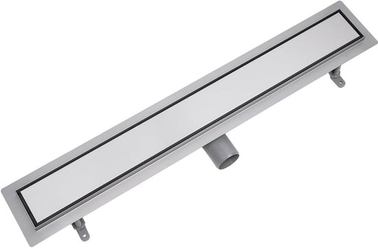 Douchegoot van roestvrij staal, complete set, zwart glas, haarzeef, goot met sifon, montagepoten, inclusief afdichtingsmanchet, dubbele kamer, vloerafvoer, lengte 60 cm
