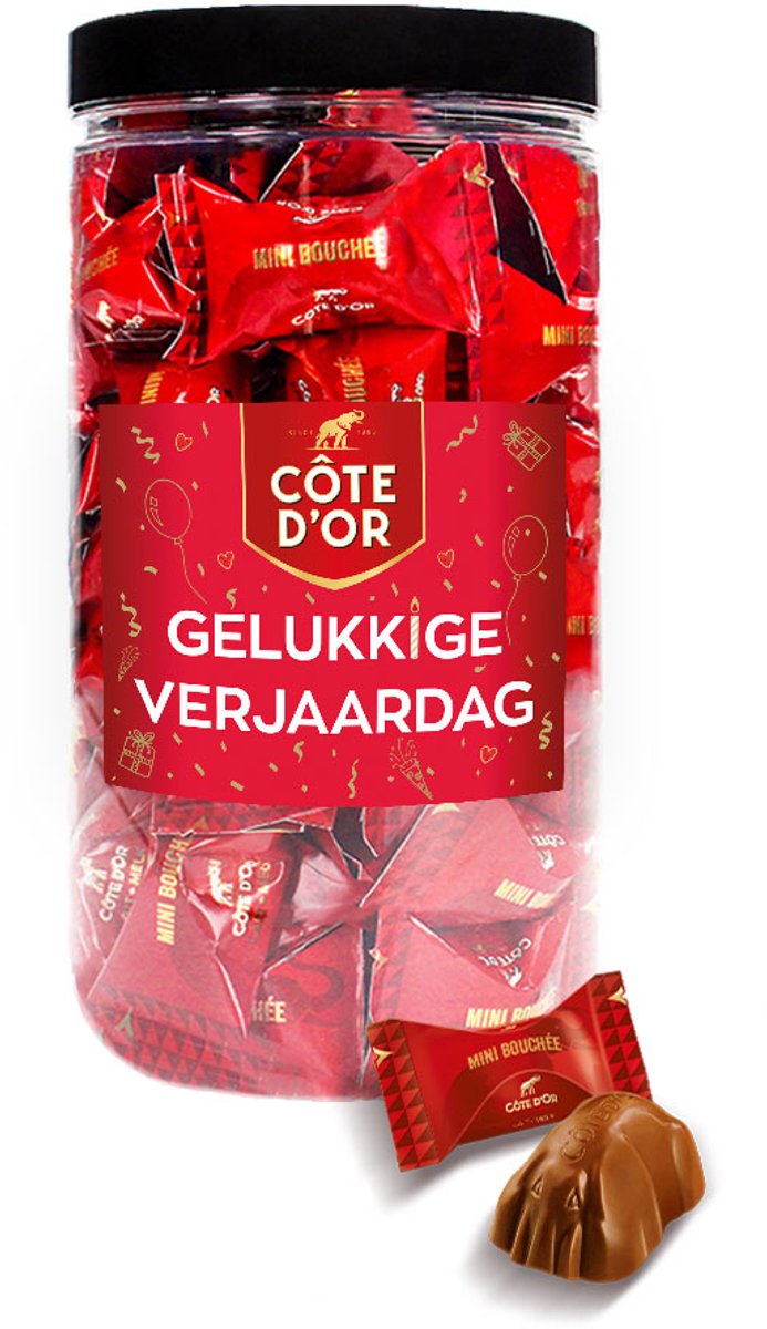 Cote d'Or Mini Bouchée chocolade met opschrift "Happy Birthday!" - chocolade verjaardagscadeau - melkchocolade met praliné - 500g