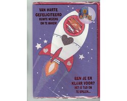 wenskaart - XL wenskaart - verjaardagskaart met knutselpoppetjes - astronautjes - grote verjaardagskaart kind - ruimtevaart - raket naar de maan