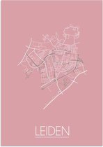 DesignClaud Plattegrond Leiden Stadskaart poster Wanddecoratie - Roze - A4 + fotolijst wit (21x29,7cm)