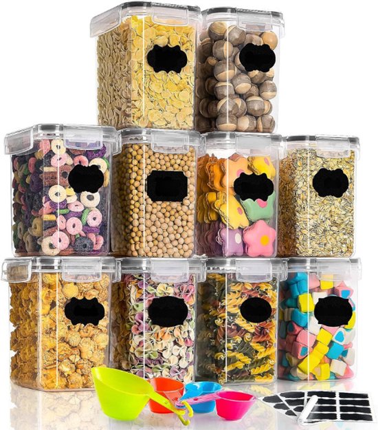 Voorraaddozen 1.6L Set Van 10 - Luchtdichte Opbergdoos Met Deksel - Herbruikbare Voorraadpotten Voor Pasta-Rijst-Meel-Muesli-Dierenvoer