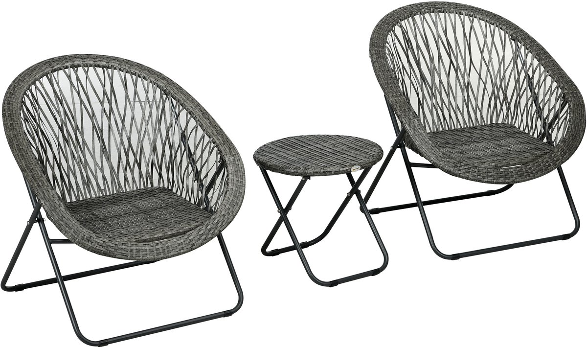 Outsunny Rattan Bistro Set Stahl, PE Rattan Grau