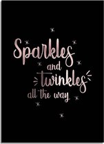 DesignClaud Kerstposter Sparkles and Twinkles all the way - Kerstdecoratie Koper folie + zwart A2 + Fotolijst wit