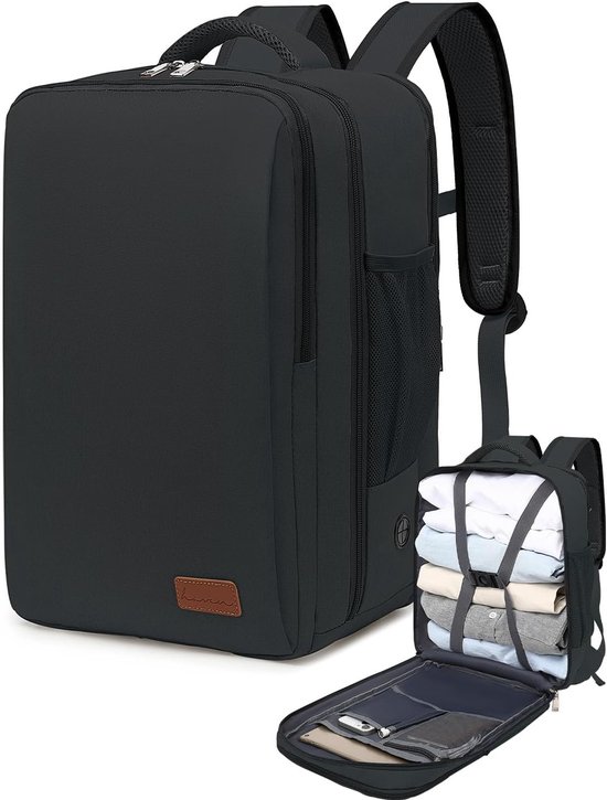 BAGZY Reisrugzak Handbagage 40x30x15 British Airways Unisex Elegante Lederen Laptop Rugzak Reizen Zakelijk 15,6 inch Laptoptas Casual Dagrugzak Schoudertas College Schooltas Dames Heren,Bruin