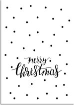 DesignClaud Merry Christmas - Kerst Poster - Tekst poster - Zwart wit A4 + Fotolijst wit