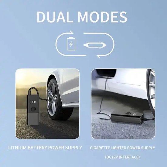Draagbare fietspomp, elektrische bandenpomp, multifunctionele handpomp voor in de auto, autolader voor dubbel gebruik. van Merkloos — afbeelding 5