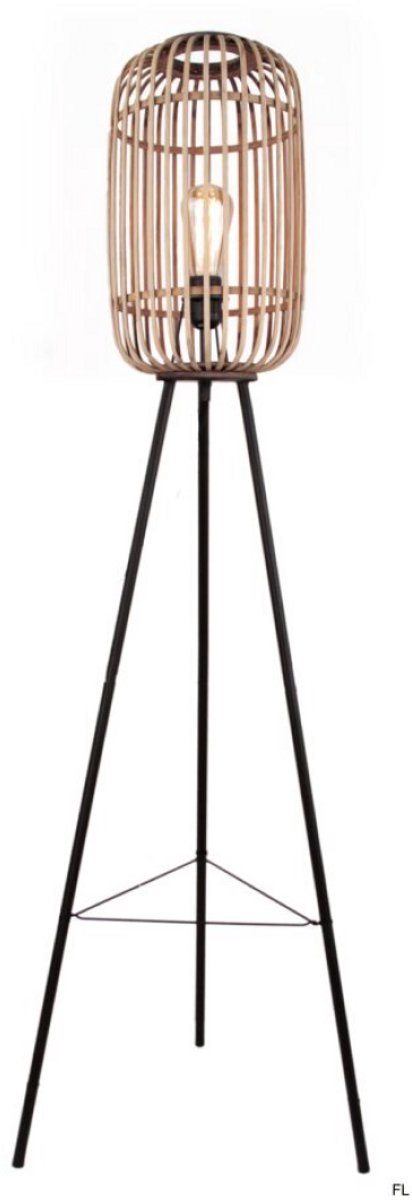 Various Woven Vloerlamp - 1 lichts - 130 cm - Ø22 cm - Bamboe - Natuur/Beige