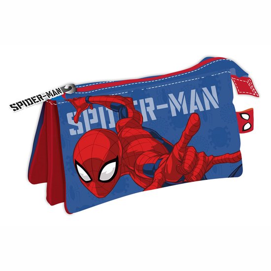 Spider-Man Federmäppchen Für Jugendliche – Blaues Spiderman Etui Mit 3 Fächern, Flach