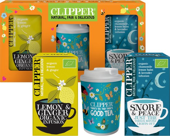 Clipper Thee Cadeaupakket - Biologische Kruidenthee - Theepakket Cadeau - Thee Geschenkset - Thee Pakket met Travel mug set - 2 x 20 theezakjes + Travel Mug - Moederdag Geschenkset