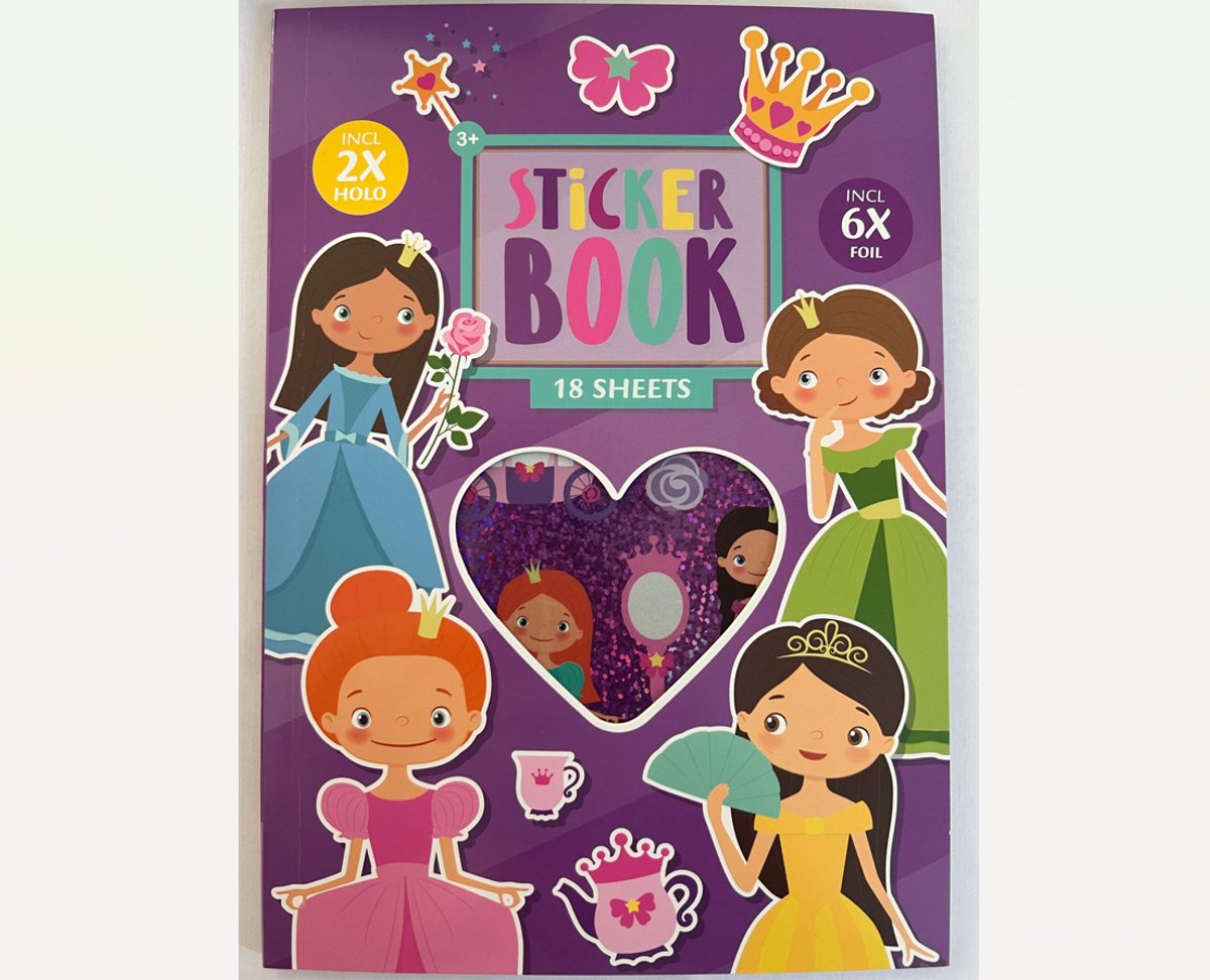 Stickerboek princess A5 18 vel Inclusief 2x holo- en 6x glitter-stickers vol met princess stickers