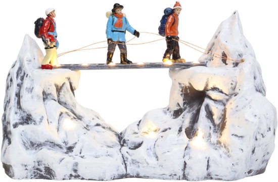 Santaville - Hikers Across Ravine with LED Polyresin 30cm