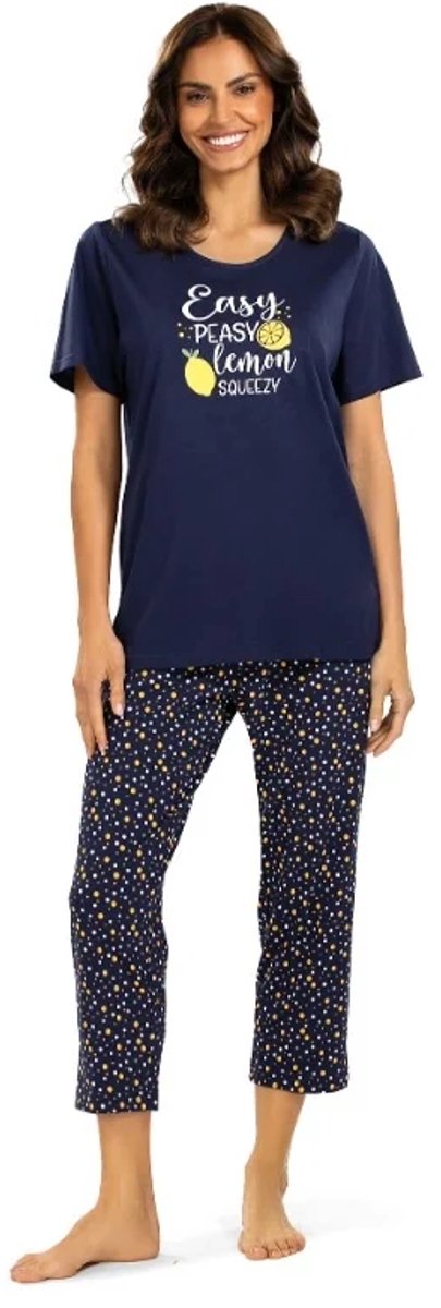 Comtessa Dames Pyjama - Katoen - Zomer - 7/8 broek - Blauw easy peasy - Maat 44