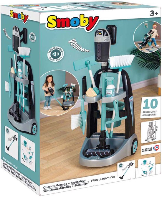 Smoby - Speelgoedstofzuiger - Rowenta Schoonmaaktrolley met stofzuiger - rollenspel huishoud