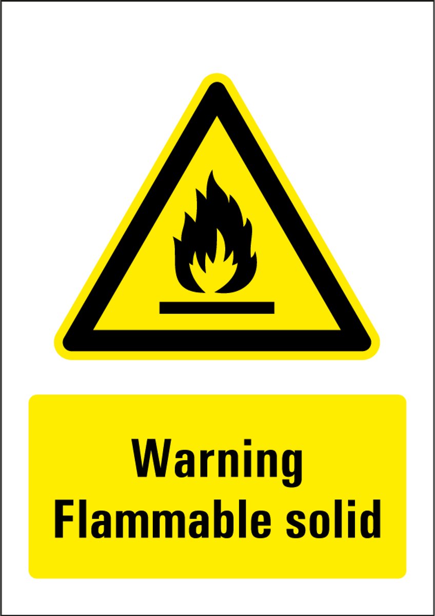 Warning flammable solid sticker 148 x 210 mm