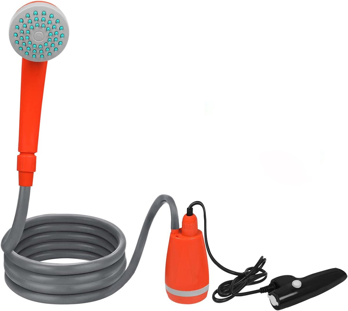 Aufun Camping Draagbare Douche met Oplaadbare Batterij, Buitendouche met 2m Doucheslang en Waterpomp, Handdouche voor Tuin, Reizen, Autowasstraat, Buiten