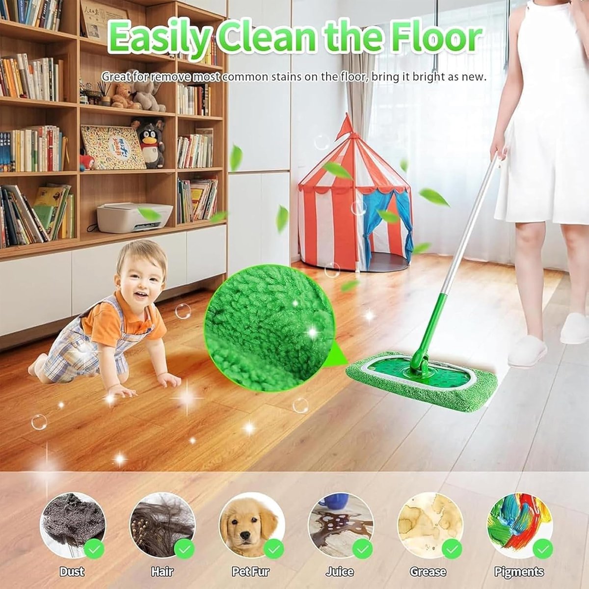 EclipseGuard doeken, herbruikbaar, voor vloerwisser, compatibel met Swiffer Sweeper Mop, 25,4 x 11,5 cm, doekjes, overtrek microvezelset, chenille, nat en droog gebruik, 6 stuks