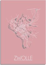 DesignClaud Zwolle Plattegrond poster Roze A4 poster (21x29,7cm)