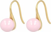My Bendel gouden oorhangers met roze bol - Goudkleurige oorbellen met roze keramieken bol - Met luxe cadeauverpakking