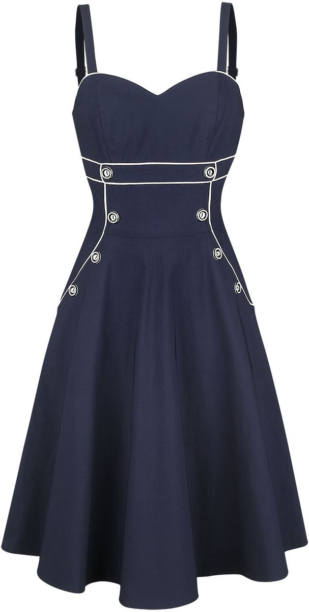 Voodoo Vixen Claudia Nautical Flared Dames Midi-jurk - marineblauw - XL