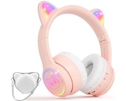 StayPowered Kinder Bluetooth Hoofdtelefoon - Perfect voor School & Reis - Veilig Volumeniveau - Heldere Geluidskwaliteit - met LED - Draadloos & Bekabeld - Versterkt Materiaal - Lange Batterijduur - Roze - Levering Sneller dan Aangegeven!