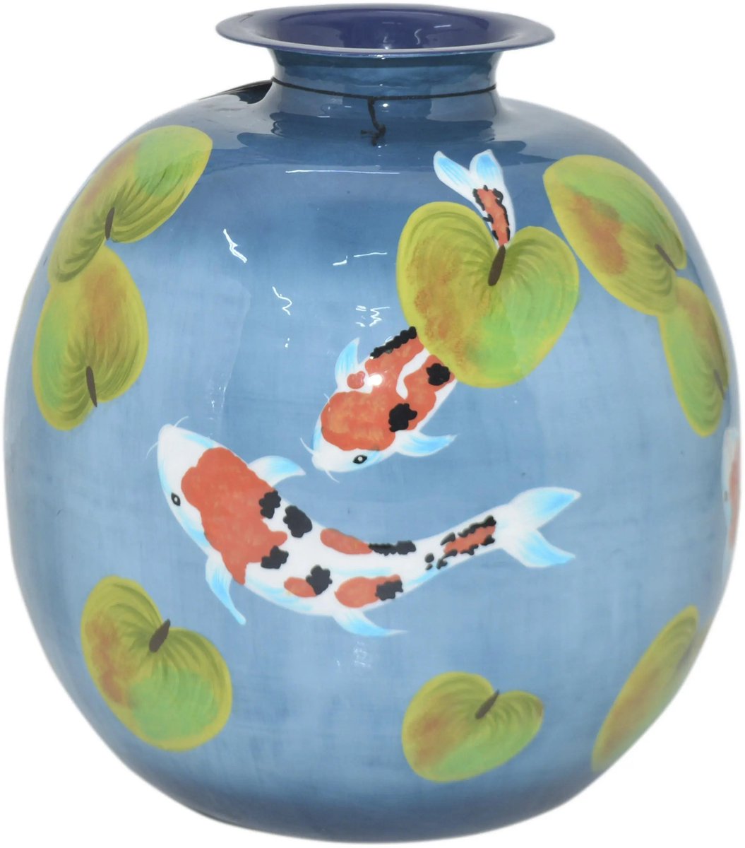 Colmore by Diga Vaas- vissen- blue enamel IR 35x35x36 cm blauw