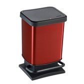 ROTHO pedaalemmer PASO 20 liter vierkant rood metallic | Prullenbak voor eenvoudige afvalverwijdering