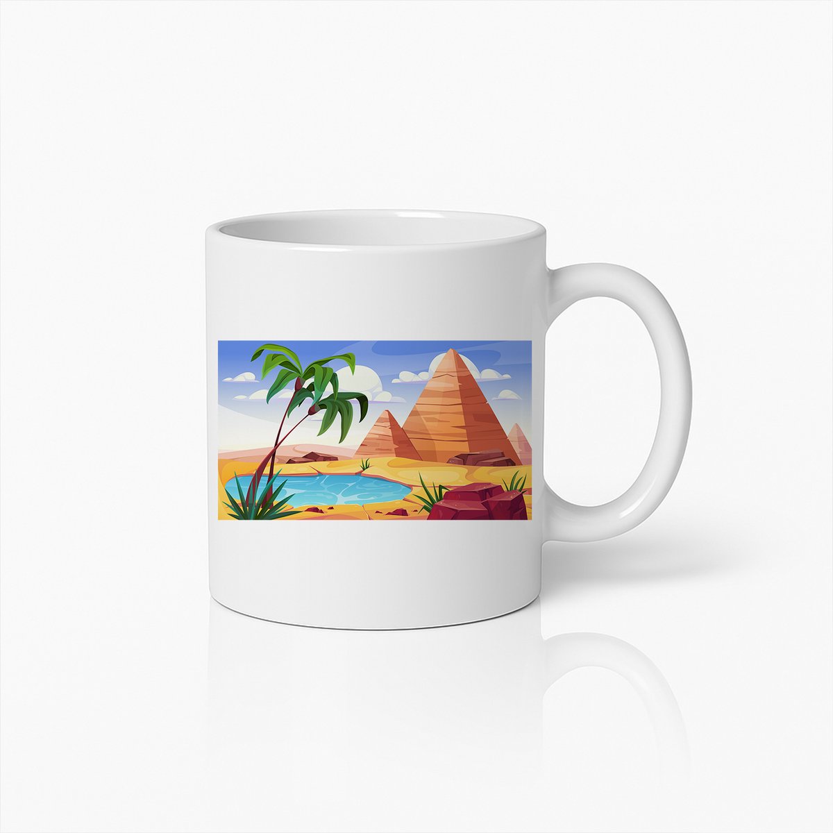 Woestijn Oase en Piramides Mok – Schilderachtig Egyptisch Landschap Koffiebeker
