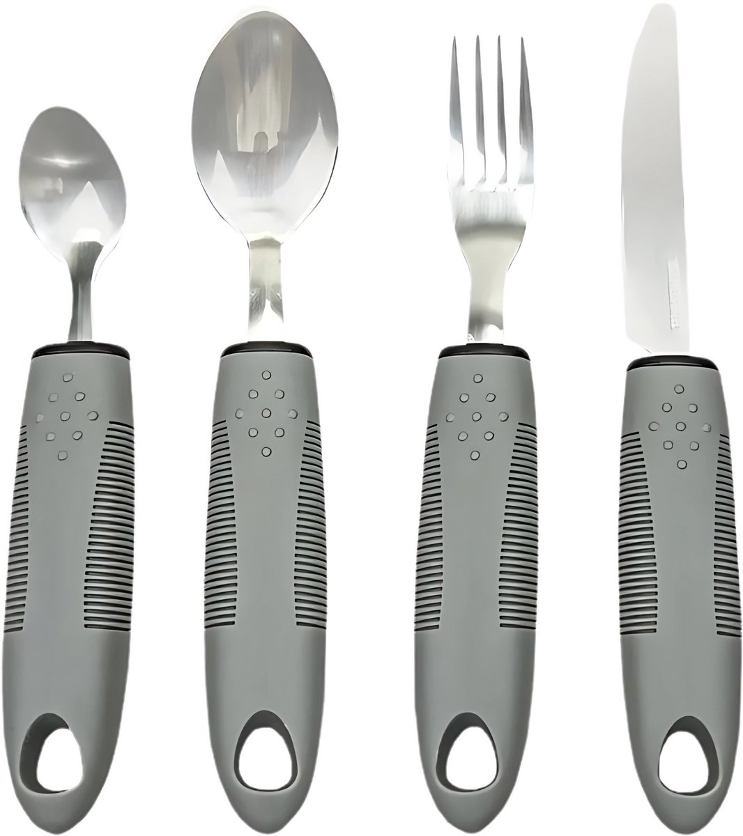 JustValue Bestekset – 4-delige Set – Kinderbestek – Ergonomisch Bestek – Grip Bestek – Verdikt Handvat – Zachte Handgrepen – Reisbestek – Grijs