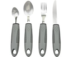 JustValue Bestekset – 4-delige Set – Kinderbestek – Ergonomisch Bestek – Grip Bestek – Verdikt Handvat – Zachte Handgrepen – Reisbestek – Grijs