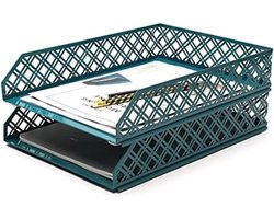 PolkaHome Brievenbakjes 2 stuks - Stapelbare papiersorteerder, bureau-organizer en archieflade voor kantoor, school of thuisstudie - Aegean Blue