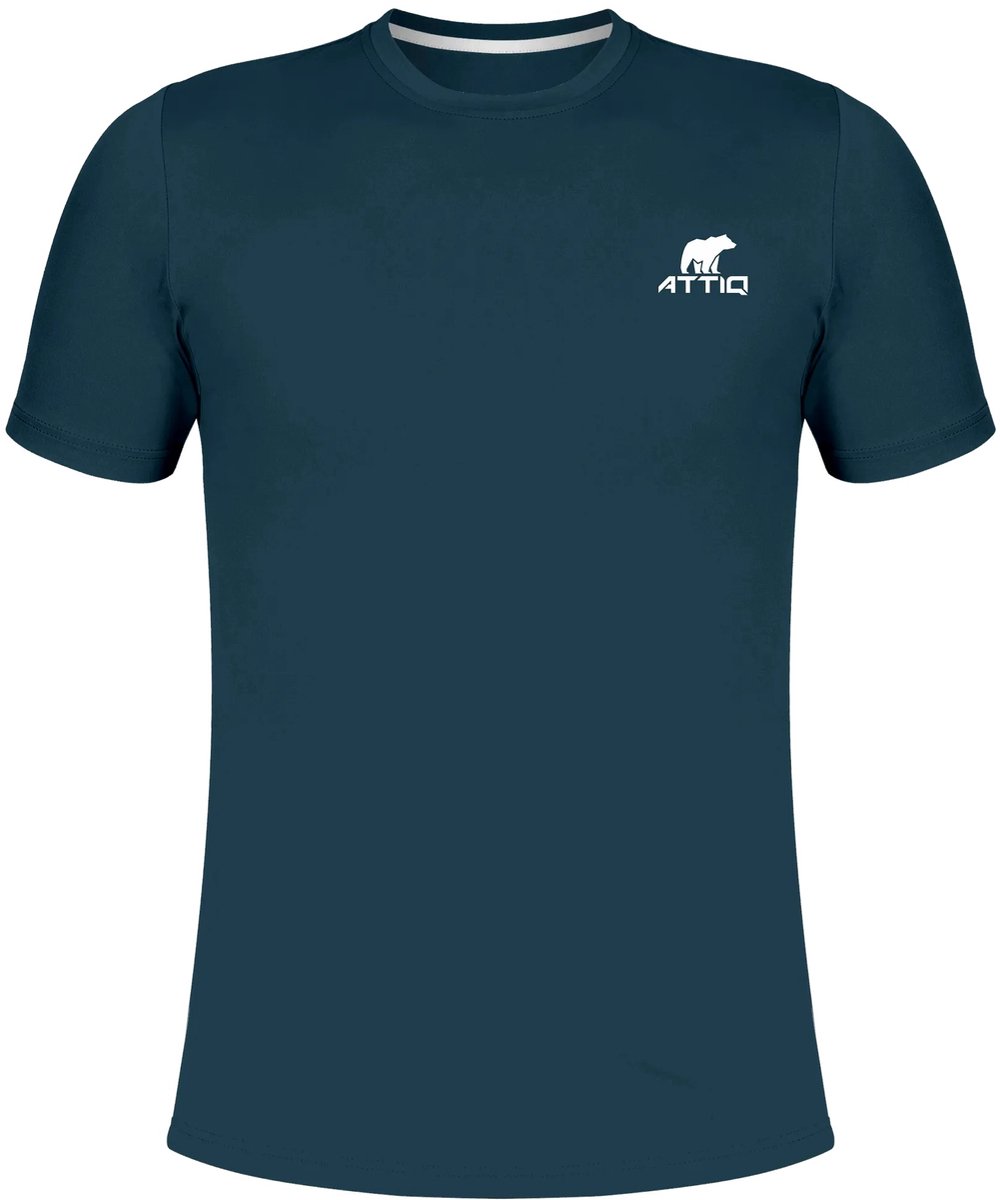 Attiq Granite Heren Hardloopshirt / Sportshirt – Ademend & Snel Droog – Gerecycled Materiaal – Zacht & Verkoelend – Navy - Maat M