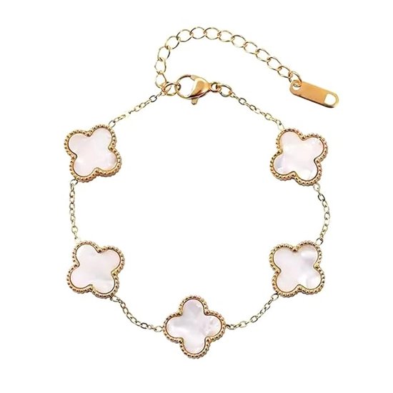 Bracelet Aurélia Trèfle - Or Wit Doré - fleur minimaliste - 5 pièces trèfle à quatre feuilles - acier inoxydable