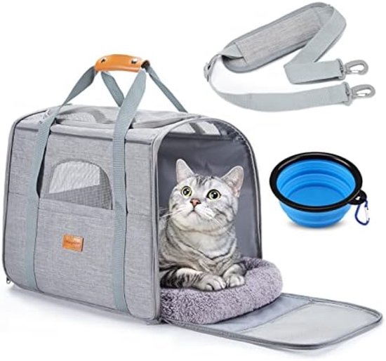 Nobleza - Faltbarer Haustier Reiseträger Tragbare Transporttasche für Hundekatze, Oxford Stoffkiste, Schwarz, L, (45 * 28 * 29) cm